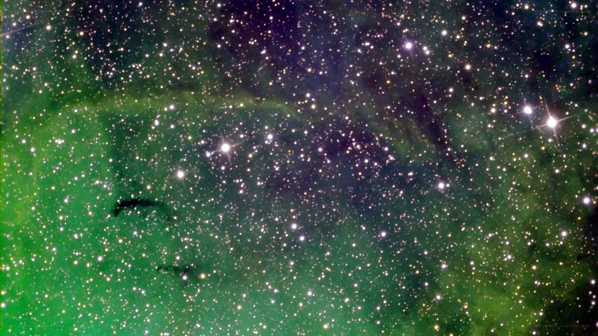 Green nebula in starfield