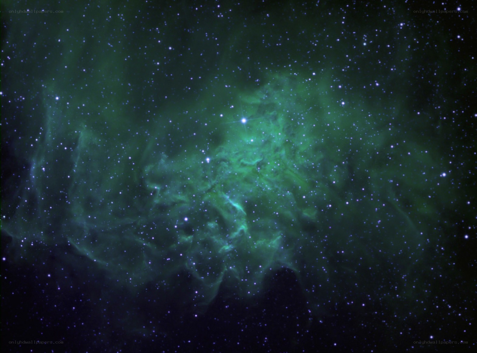 Green nebula in starfield
