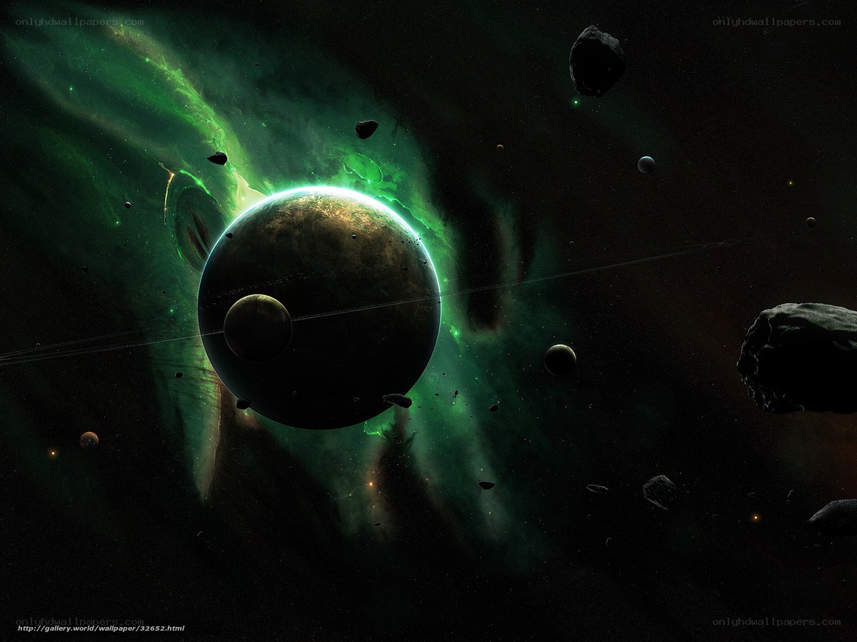 Green Nebula Planet Scene