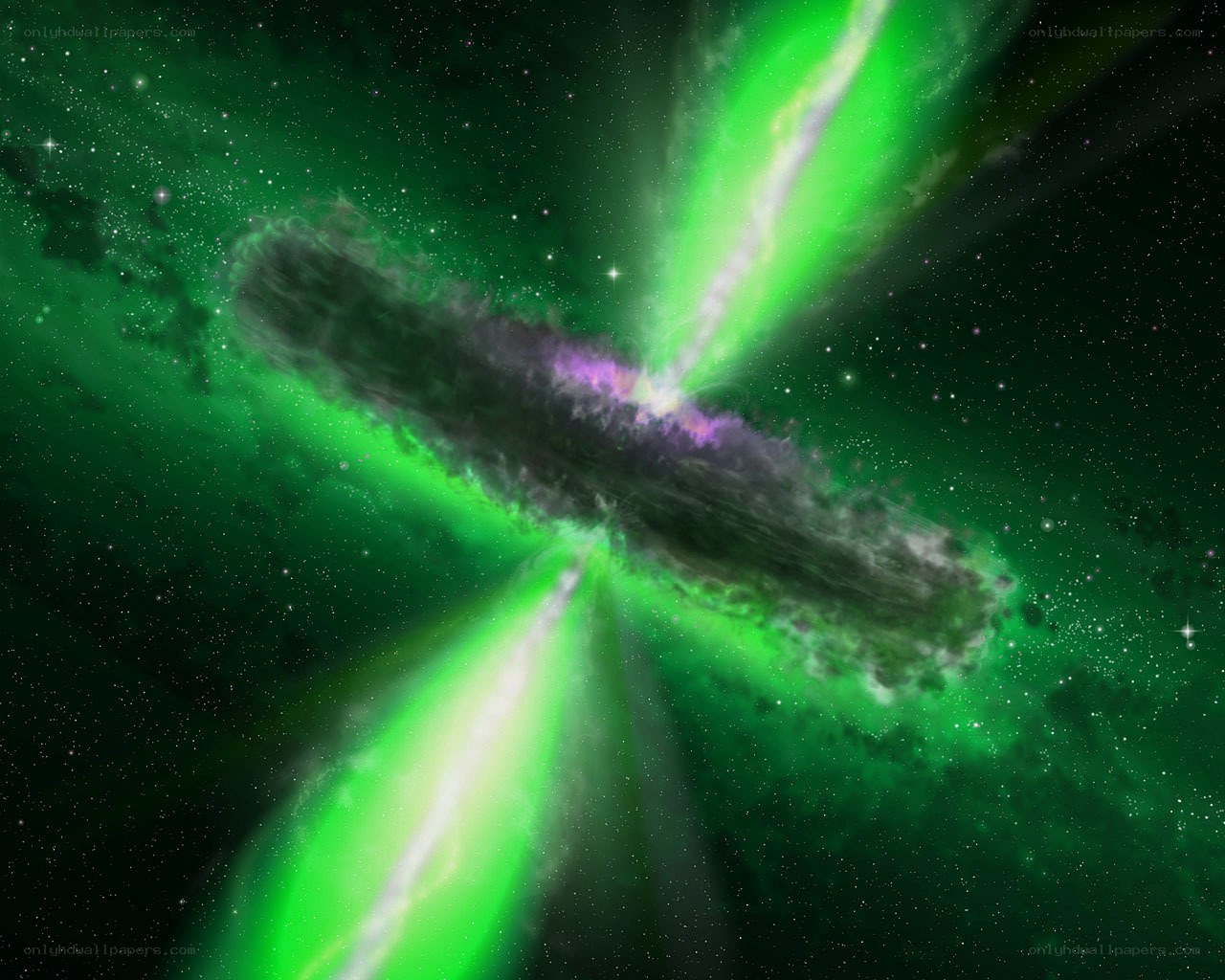 Green nebula with cosmic jets