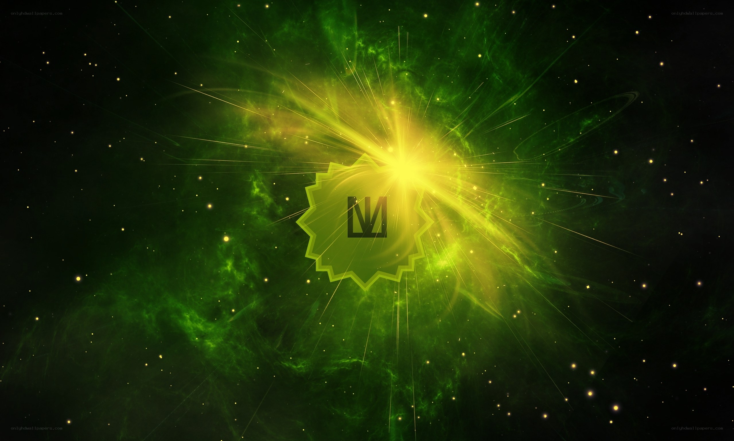 Green nebula with glowing logo