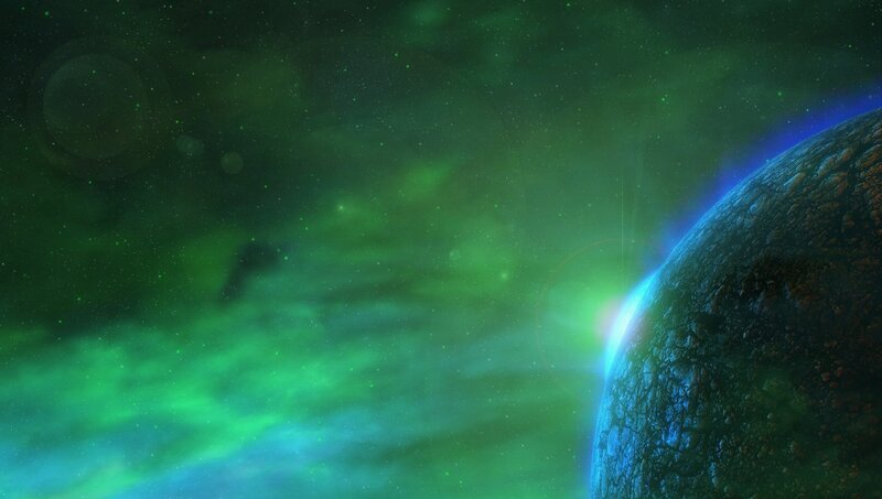 green nebula with planet