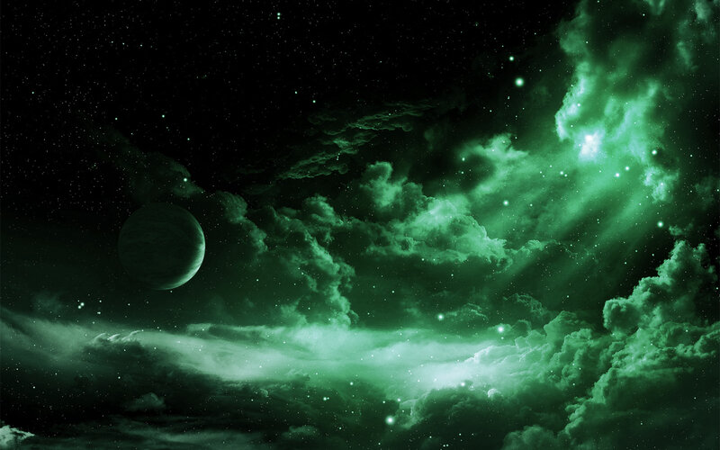 Green Nebula with Planet — Dramatic, Night