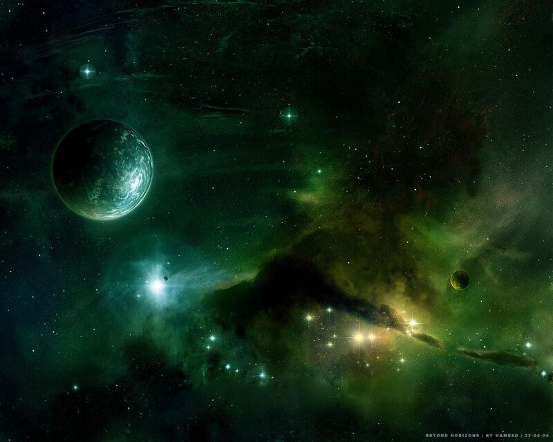 Green Nebula with Planets