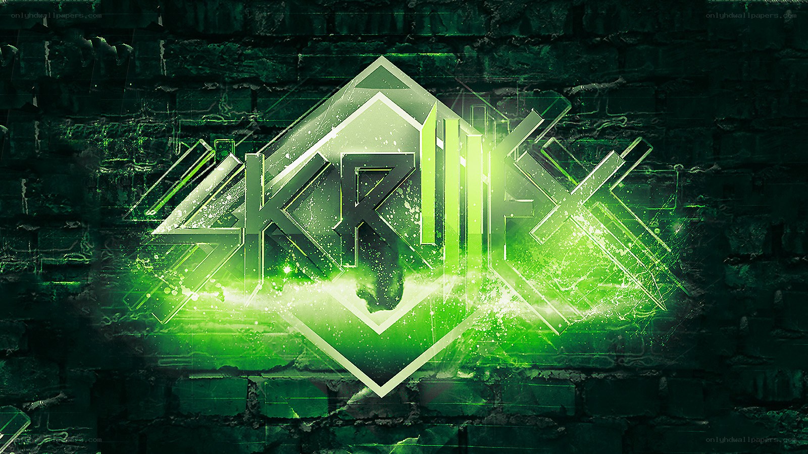 green neon logo on brick wall