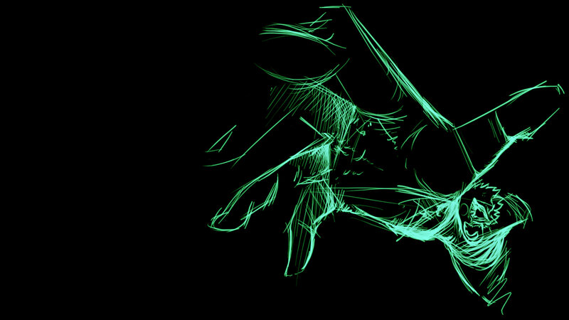 green neon sketch of a figure