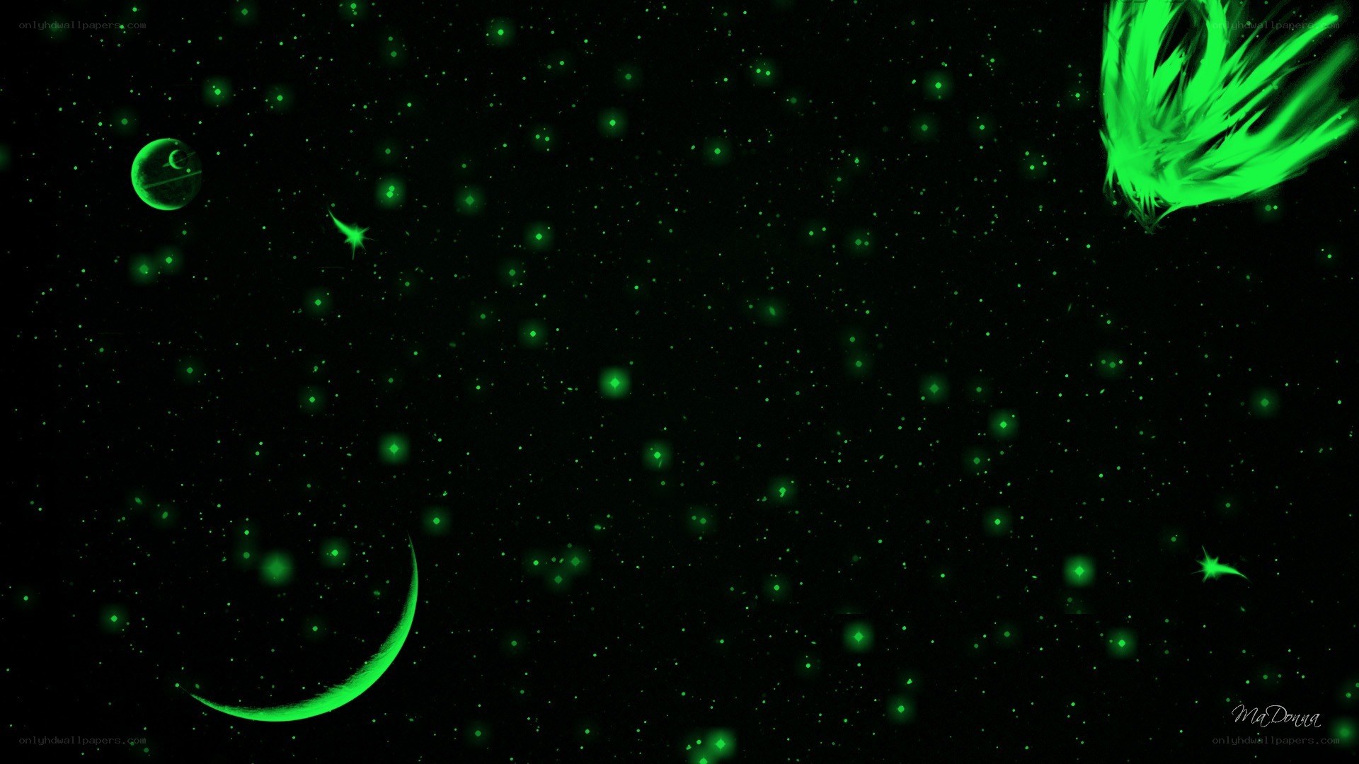 green neon space scene