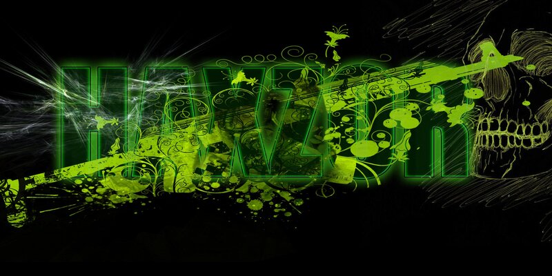 green neon text with skull