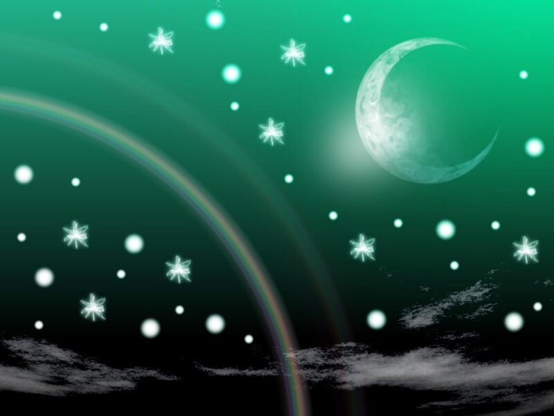 green night sky with moon and stars
