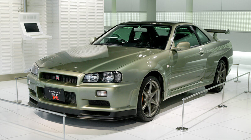Green Nissan Skyline GT-R on display