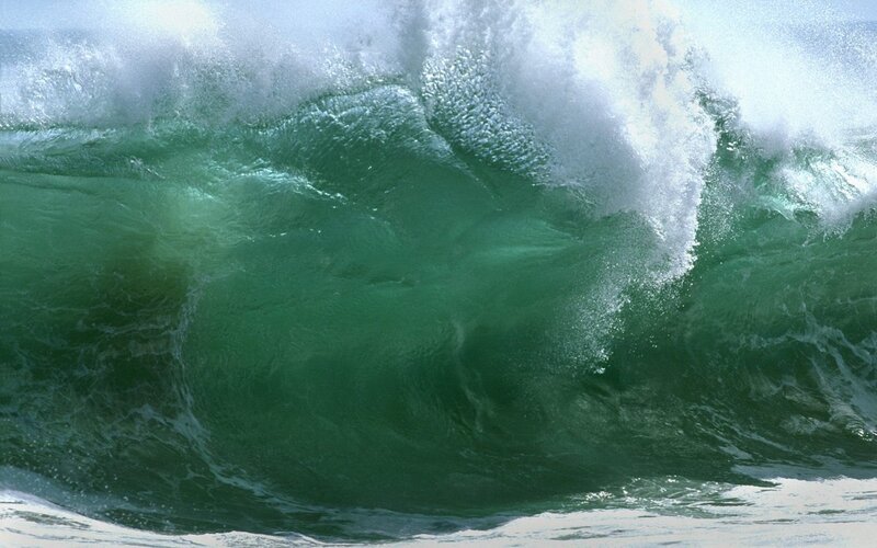Green Ocean Wave — Dramatic, Afternoon, Photograph, Foam, White