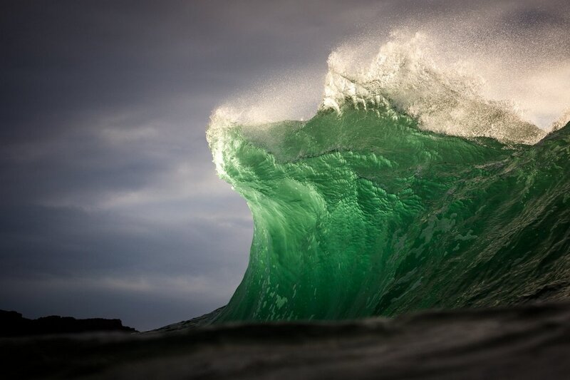 Green Ocean Wave — Dramatic, Photograph, Sky, Rocks