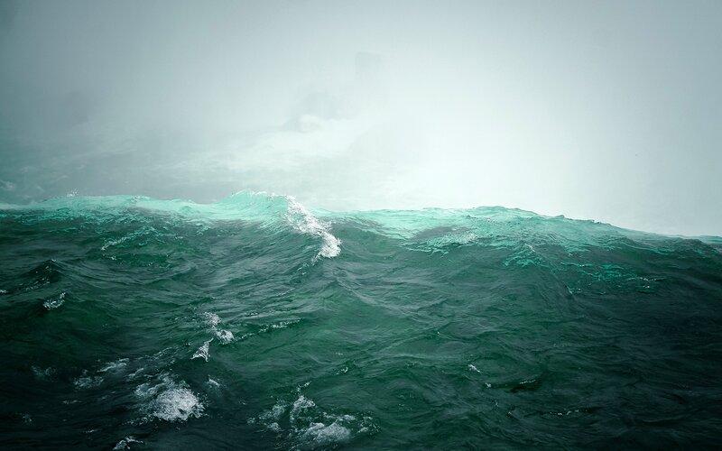 Green Ocean Wave — Dramatic, Photograph, Sky