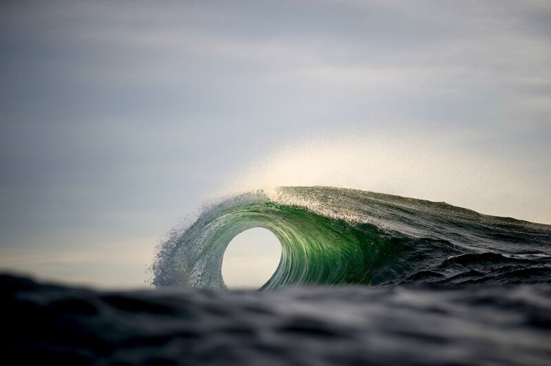 Green Ocean Wave — Dramatic, Sunset, Photograph, Sky