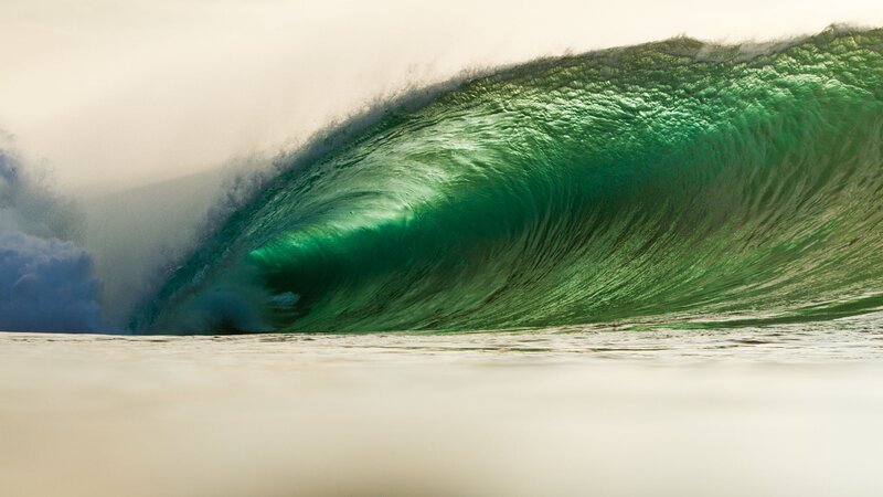 Green Ocean Wave — Dramatic, Sunset, Photograph