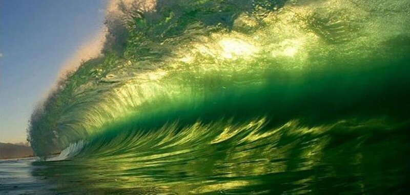 Green Ocean Wave — Dramatic, Sunset