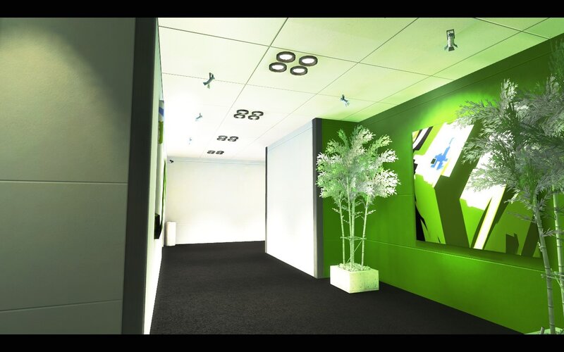 green office hallway