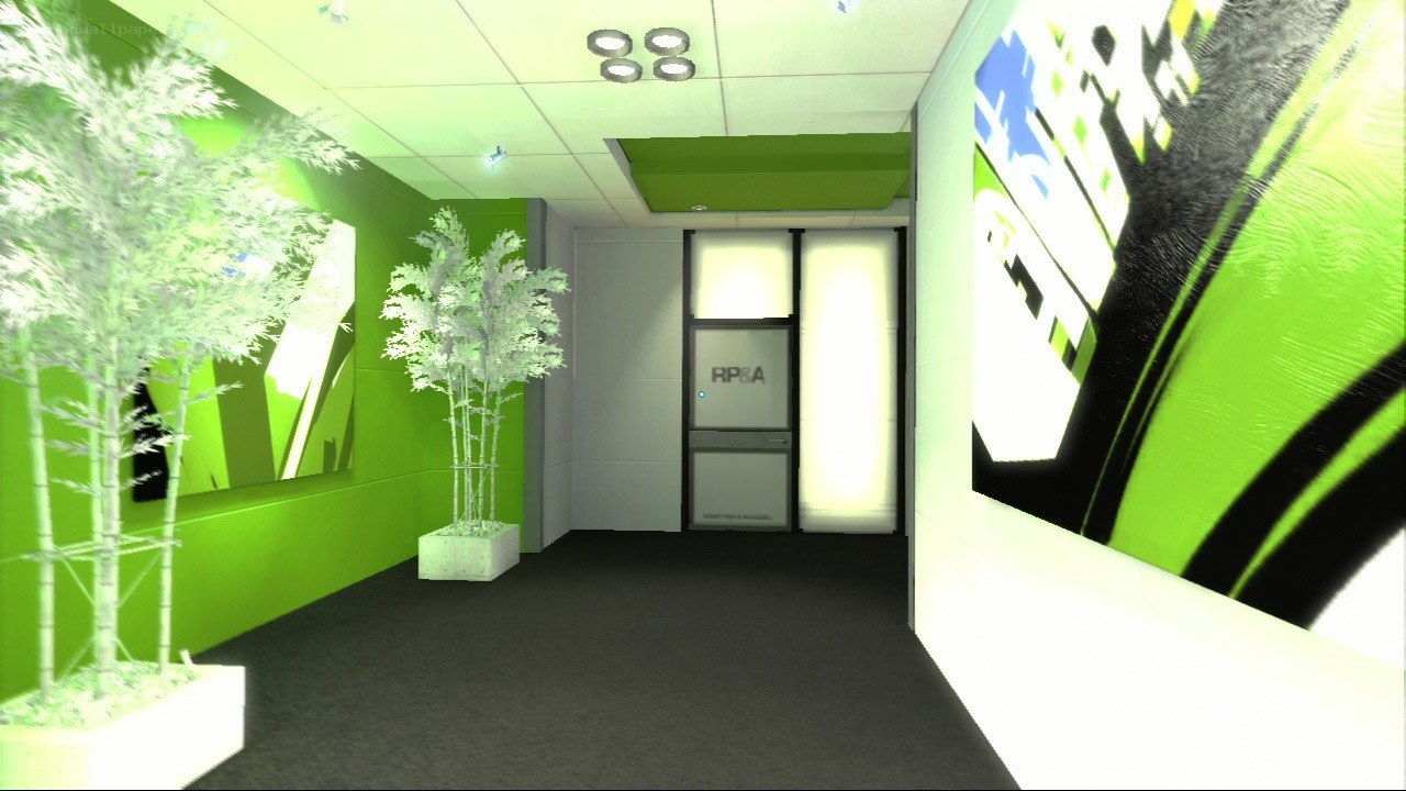 green office hallway