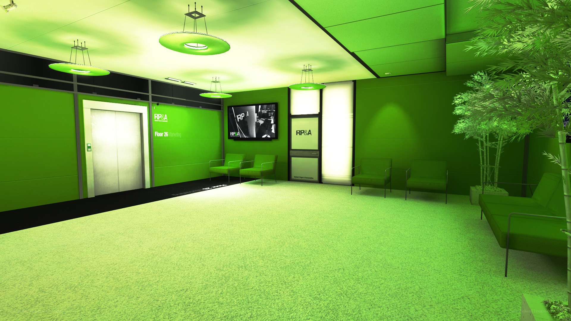 green office lobby
