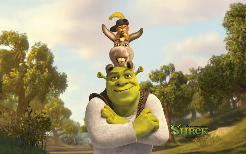 Green Ogre with Donkey and Cat — Cheerful