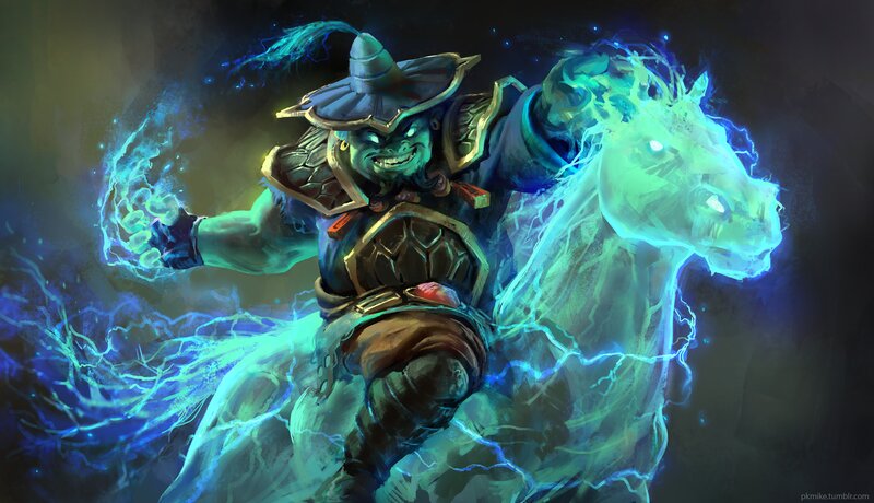 Green Orc on Ghost Horse — Blue
