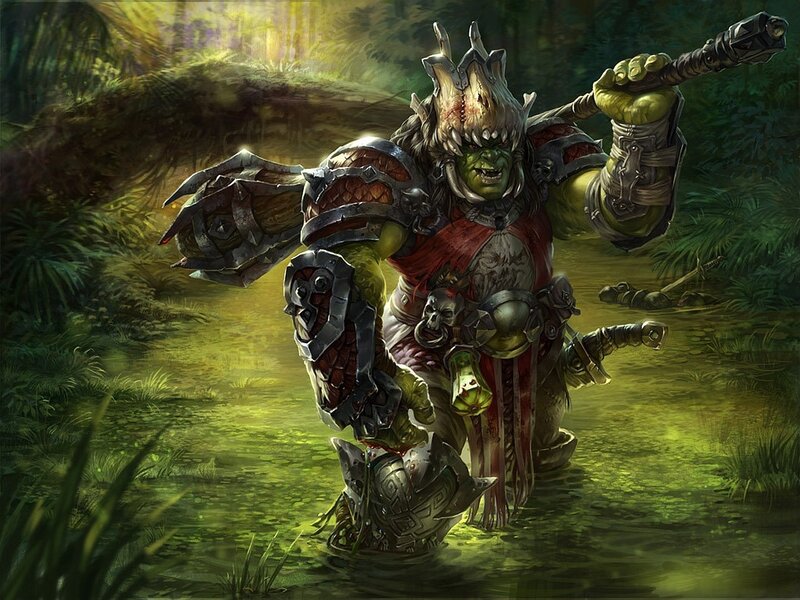 Green Orc Warrior — Dramatic, Afternoon, Digital Art, Forest
