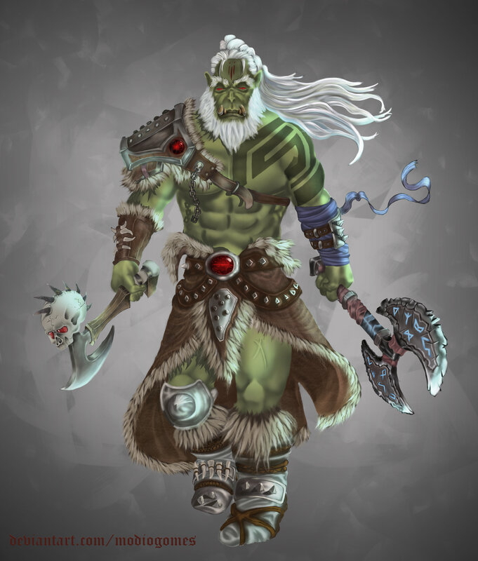 Green Orc Warrior — Dramatic, Digital Art, Axes