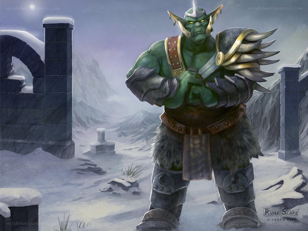 green orc warrior in snow