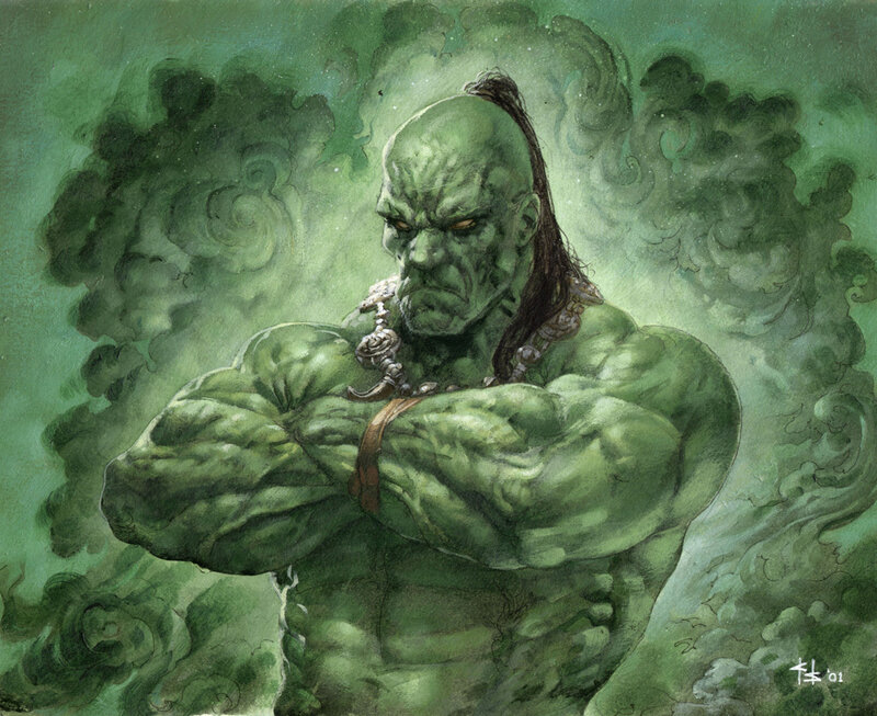 green orc warrior with arms crossed