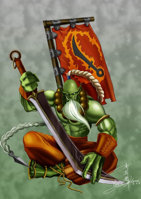 green orc warrior with flag