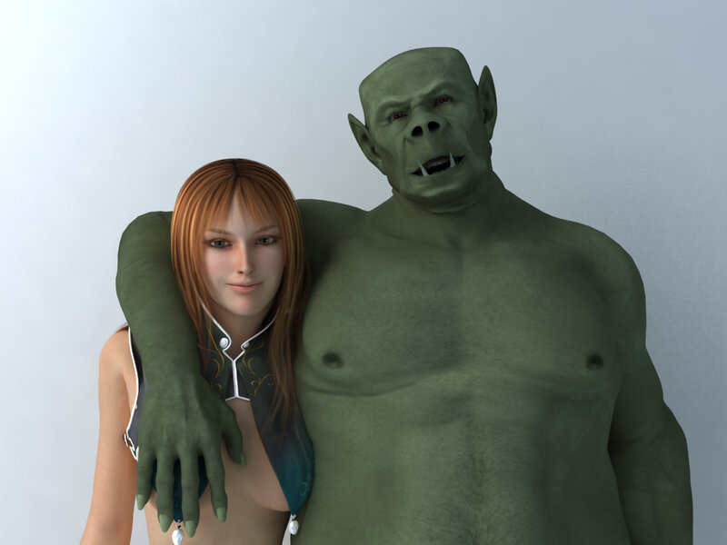 green orc with woman