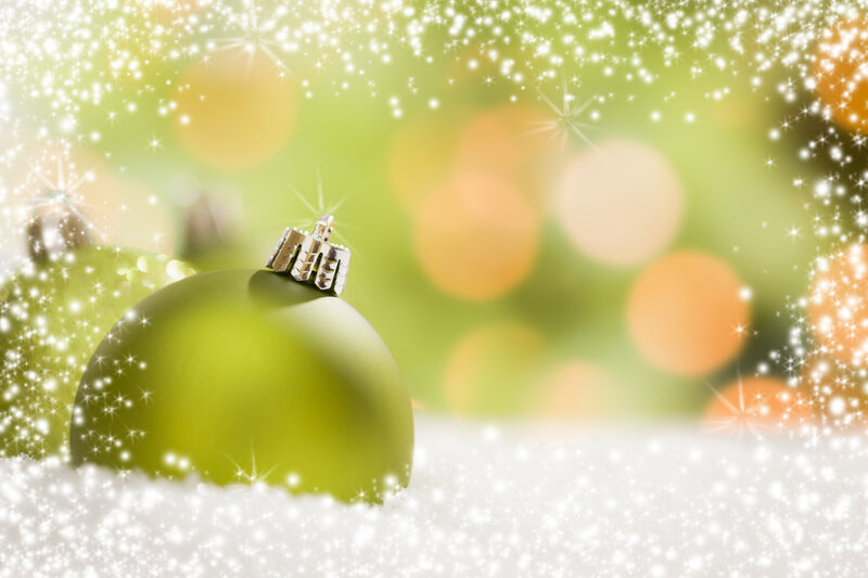 Green Ornament in Snow — Festive