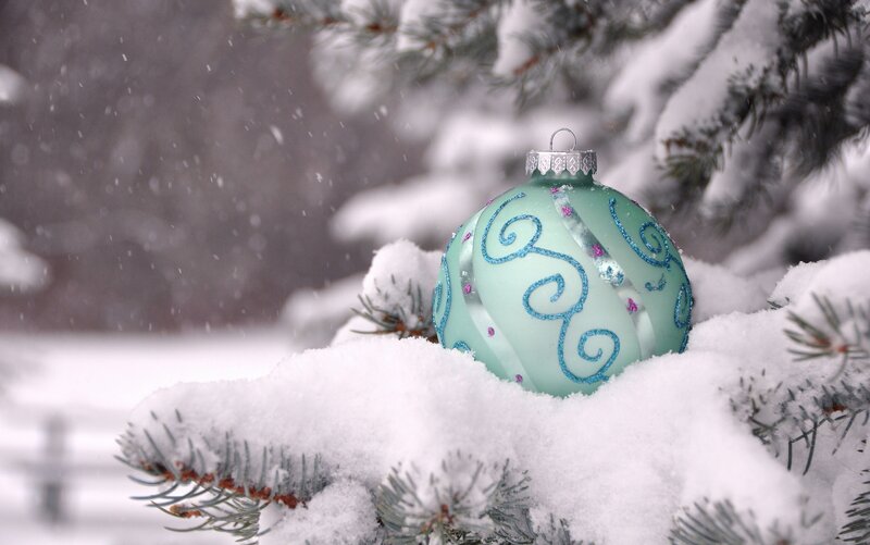 Green Ornament in Snow — White