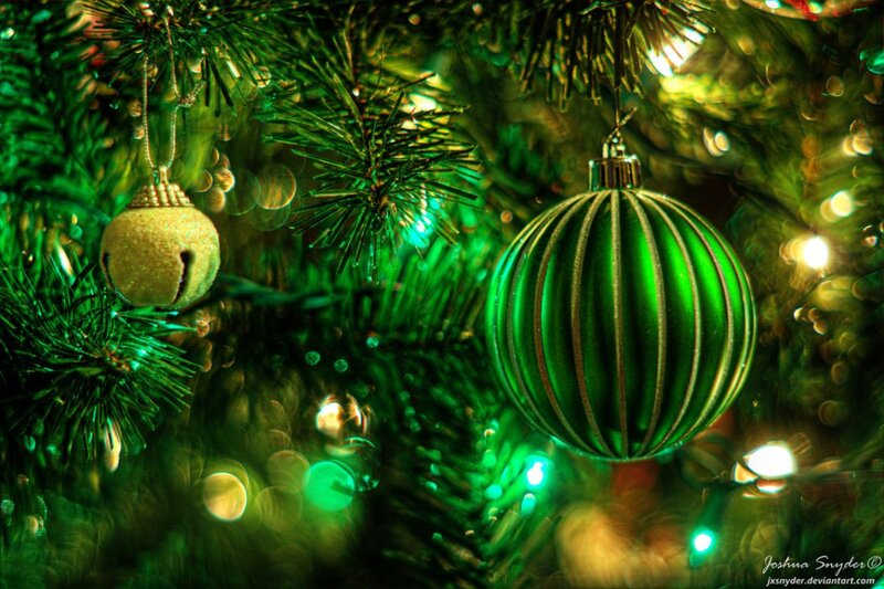 Green Ornament on Tree — Festive, Night, Photograph