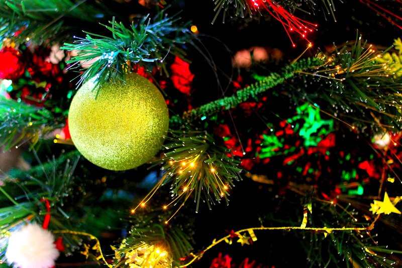 Green Ornament on Tree — Festive, Night