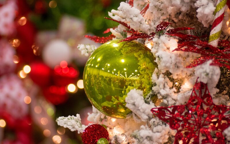 Green Ornament on Tree — Festive, Winter, Photograph, Snow