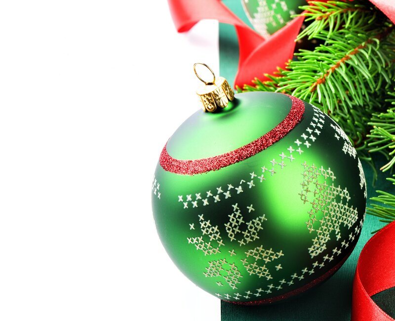 Green Ornament on Tree — Festive, Winter, Photograph