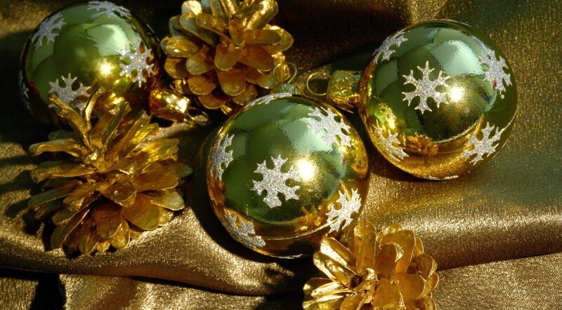 Green Ornaments and Pinecones