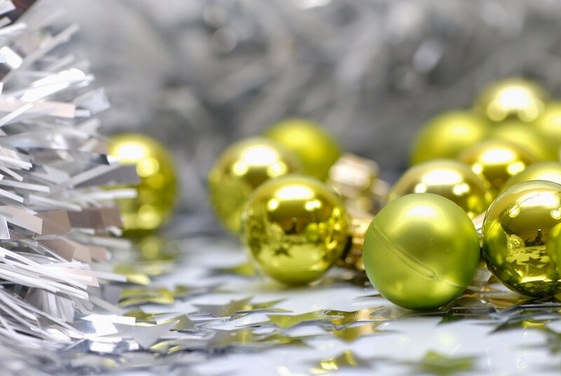 Green Ornaments and Tinsel