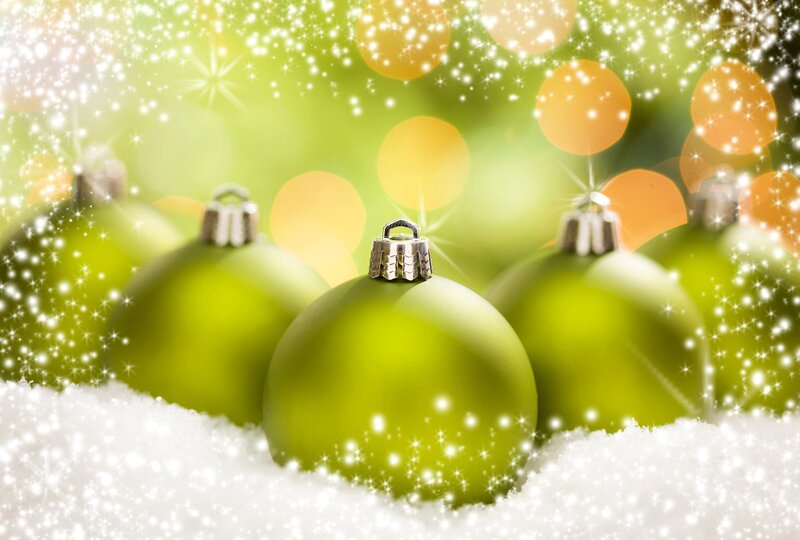 Green Ornaments in Snow