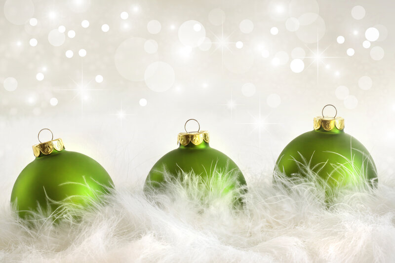 Green Ornaments on Feathers — Festive, Winter, Photograph