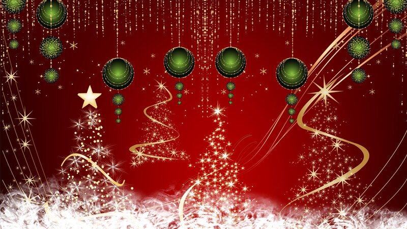 Green Ornaments on Red