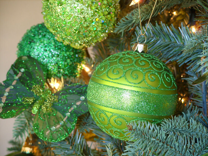 Green Ornaments on Tree