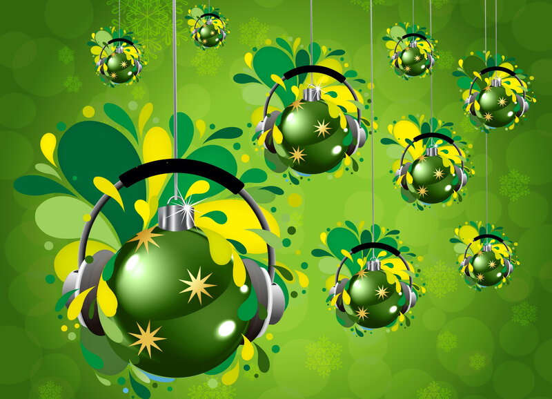 Green Ornaments with Headphones — Festive