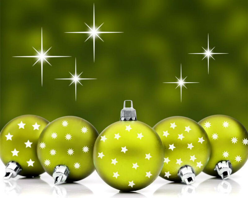 Green Ornaments with Stars — Festive, Winter, Photograph, Background