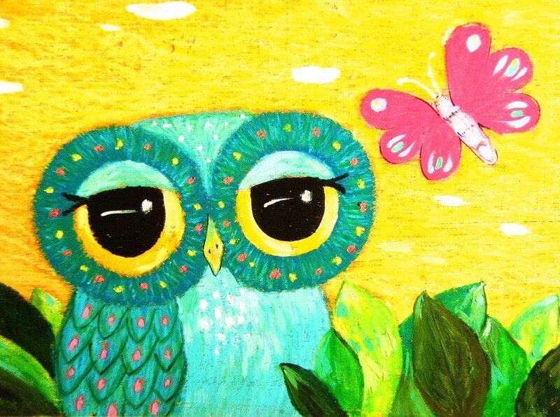 Green Owl with Big Eyes