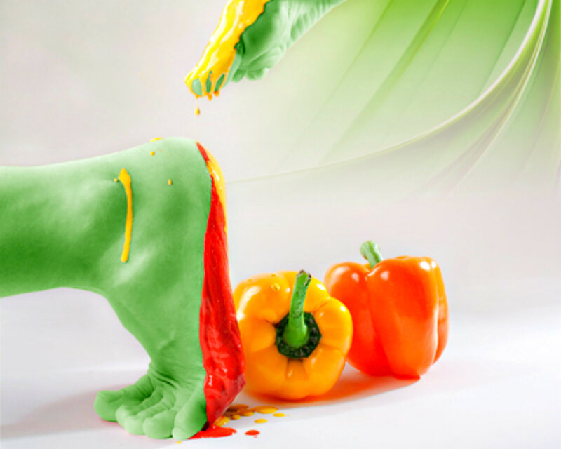 Green-painted Feet with Peppers
