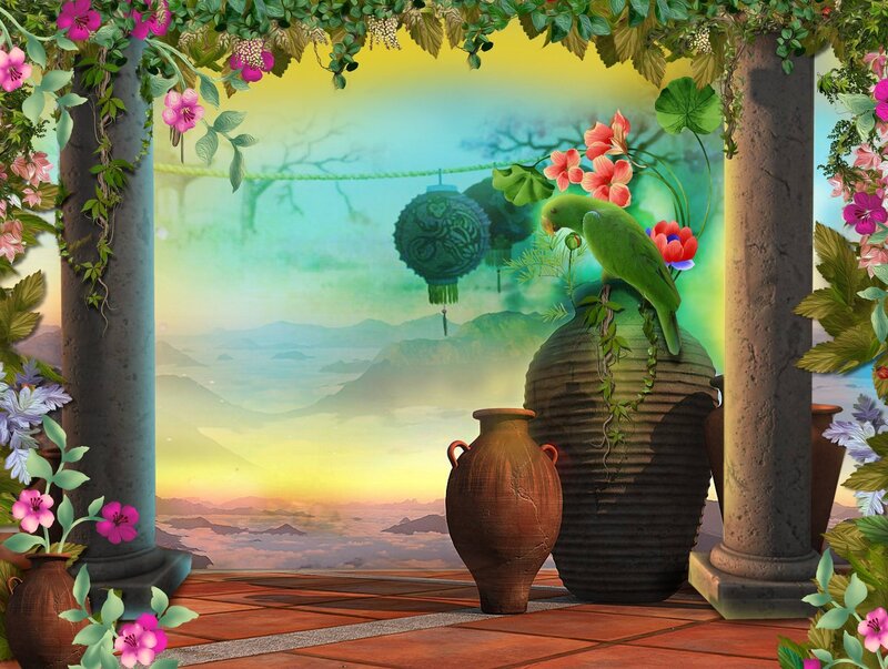 Green Parrot on Vase