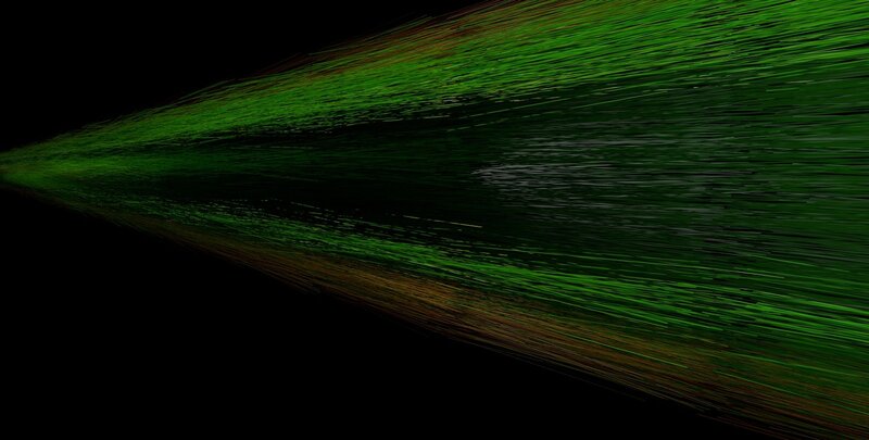 green particle stream visualization