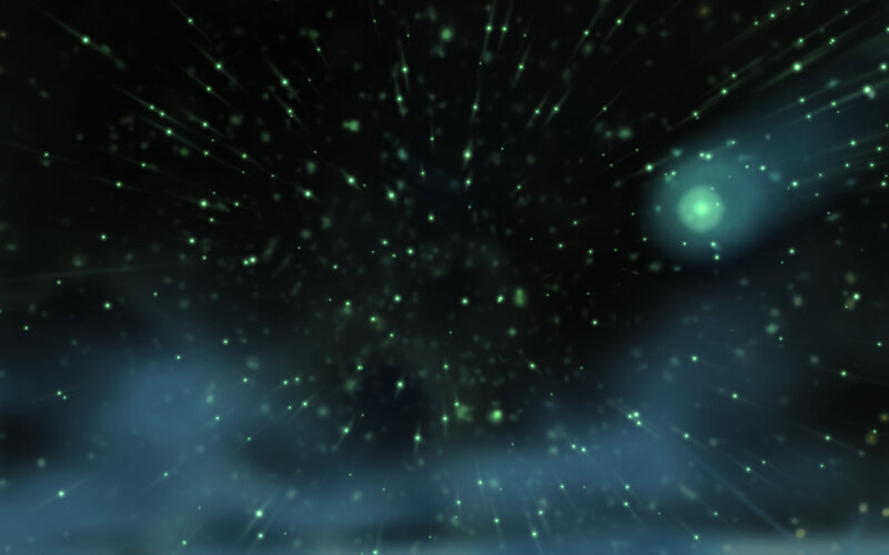 green particles in space